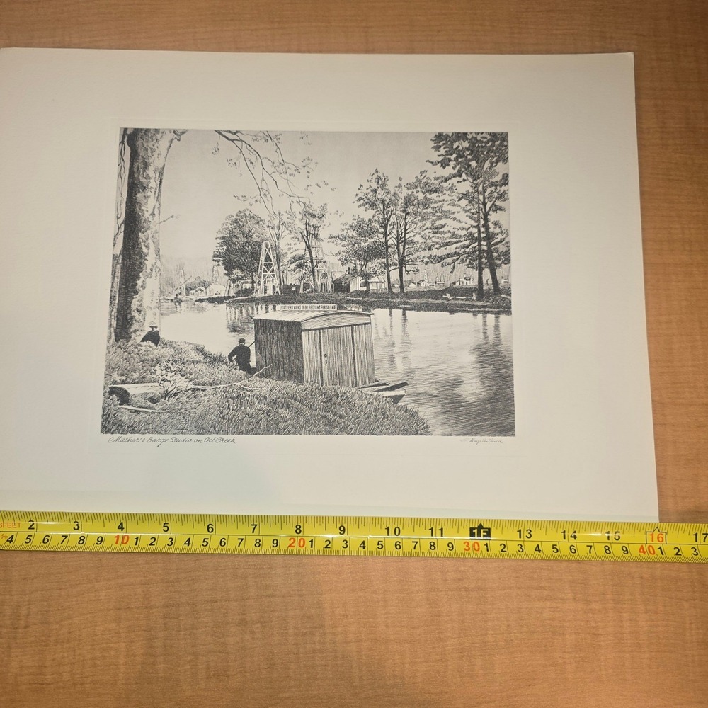 Menzo Van Esveldt Mather's Barge Studio on Oil Creek Vintage 16" x 12" print - Picture 4 of 8